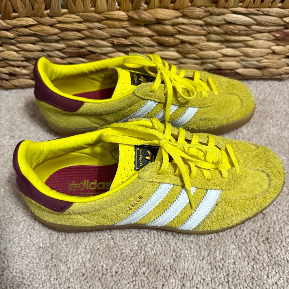 Adidas Bright Yellow Sneakers with White Stripes
